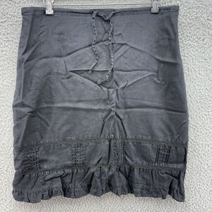 Old Navy‎ Womens 12 Linen Charcoal Pleated Peasant Ruffle Skirt Drawstring Zip